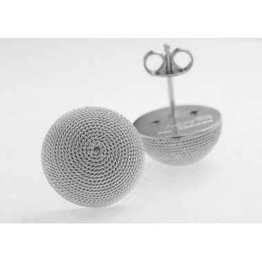 Pendientes botón de marca de agua, media esfera de plata