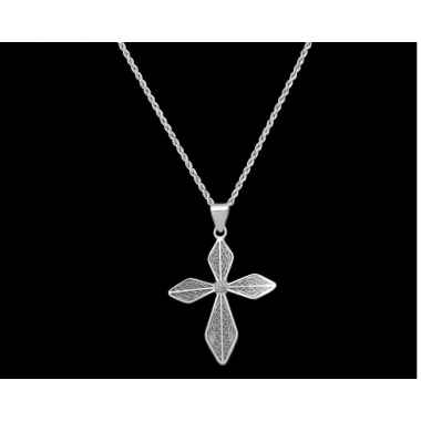 Collana con croce in oro bianco rodiato