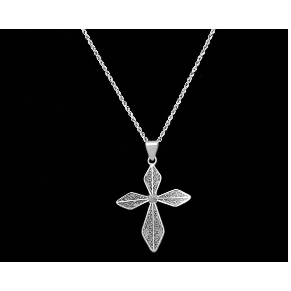 Collana con croce in oro bianco rodiato